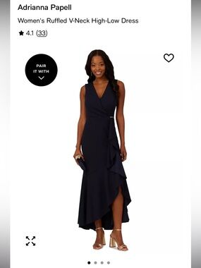 Adrianna Papell Navy Sleeveless Ruffled V-Neck High-Low Dress